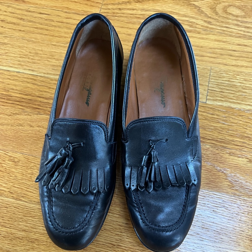 Salvatore Ferragamo Black Leather Tassel Loafers